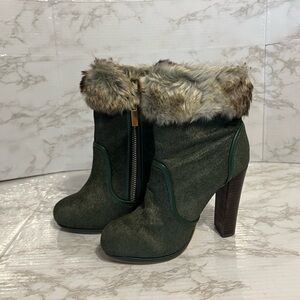 June Ambrose Green Calf Hair Boots size 7.5